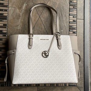 Michael Kors Gilly Large Drawstring Travel Tote Bag MK Bright White